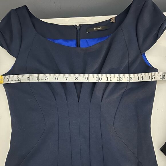 Tahari Navy Blue Lined Midi Dress Size 6 - Picture 9 of 11